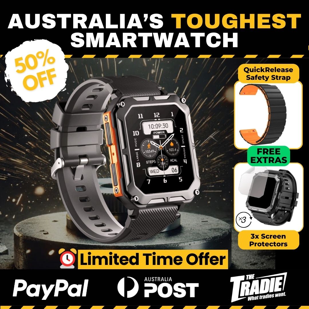 TOUGHM8 Smartwatch 50% OFF + QuickRelease Safety Strap & Screen Protectors x3 FREE