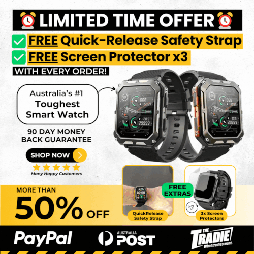TOUGHM8 Smartwatch 50% OFF + QuickRelease Safety Strap & Screen Protectors x3 FREE