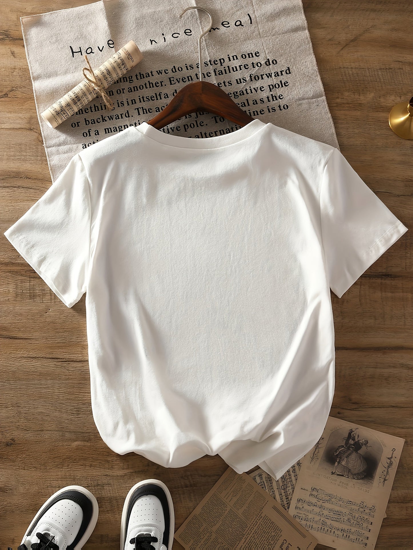 Women’s Cute Heart and Floral Print T Shirt with Round Neck, Soft Cotton Blend and Romantic Casual Everyday Style