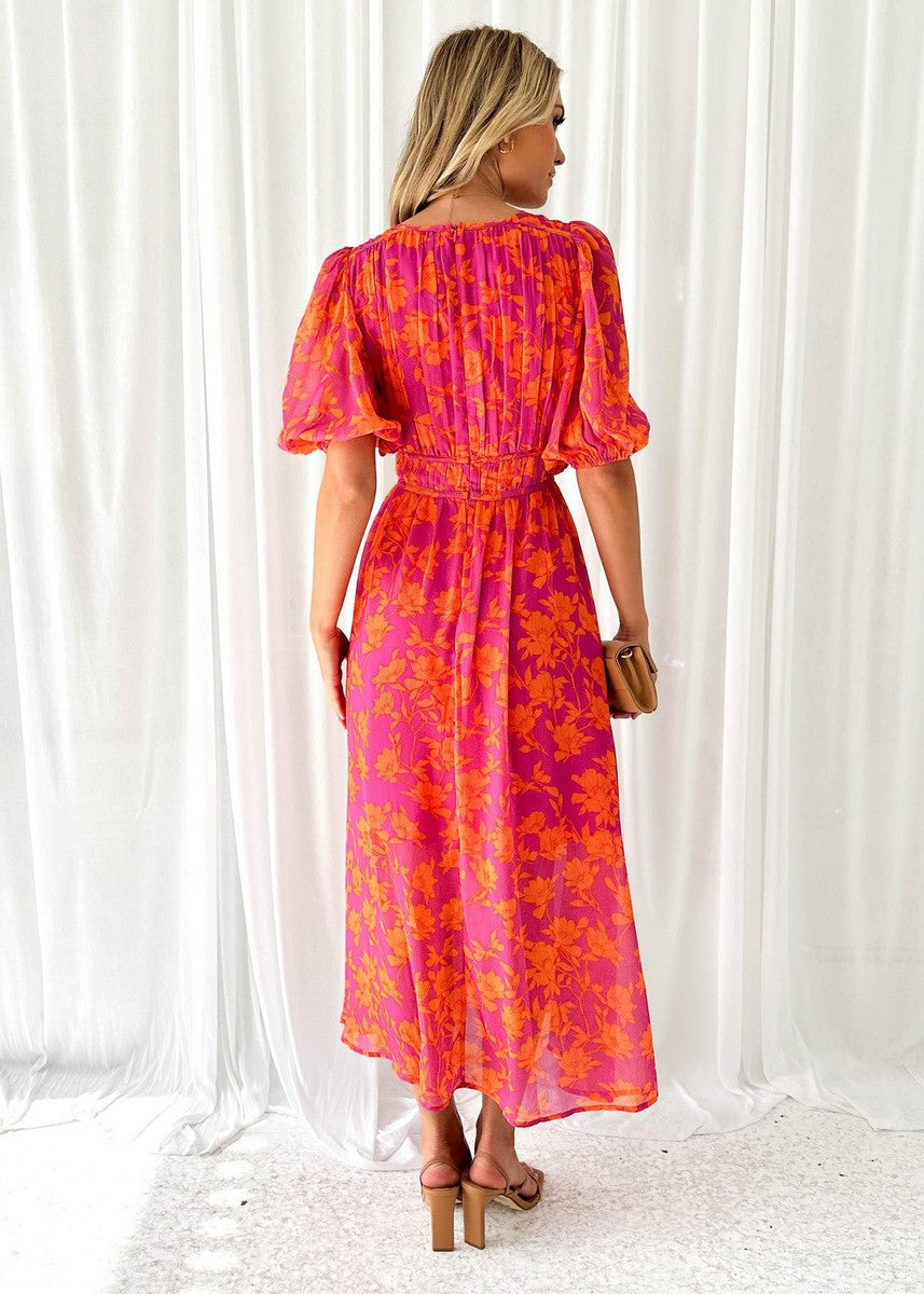 Annara – Floral V Neck Maxi Wedding Guest Dress