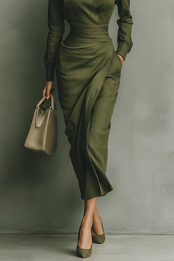 Image of Women's Long-Sleeve Shirt Midi Dress