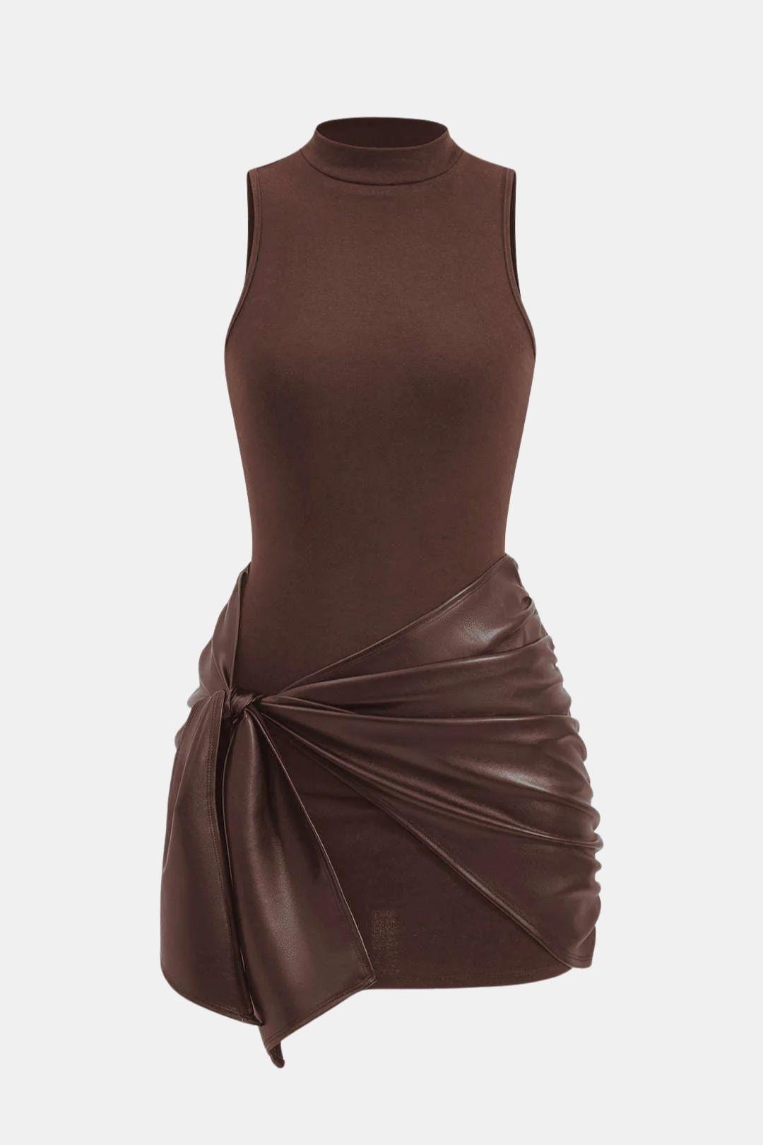 Image of Women's Sleeveless Faux Leather Bodycon Mini Dress