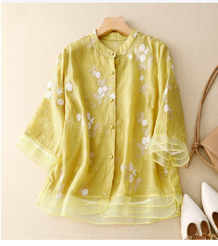 Damen Sommerbluse mit Blumenmuster | Dreiviertelarm