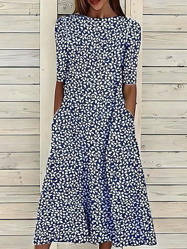 Floral Midi Dress – A-Line Flow – Casual Summer Elegance