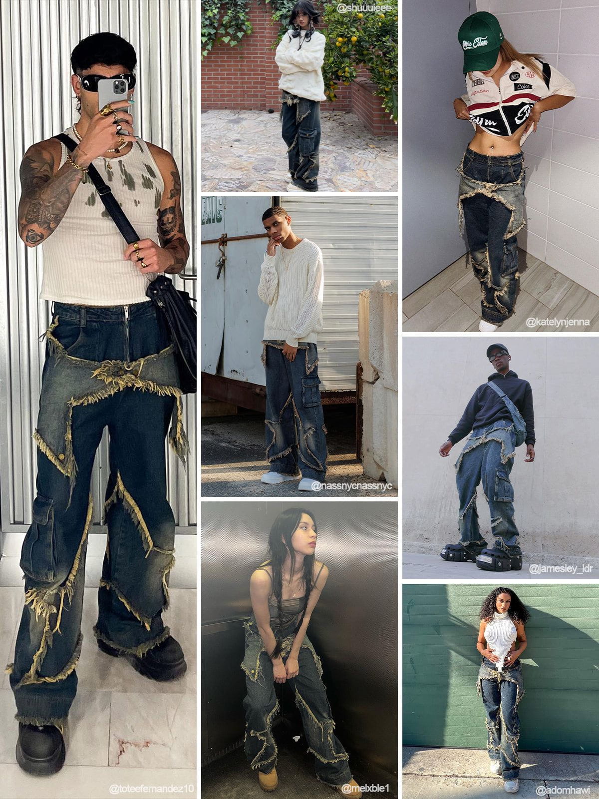 Distressed Effect Patchwork Star Denim Jeans  @shuuuie