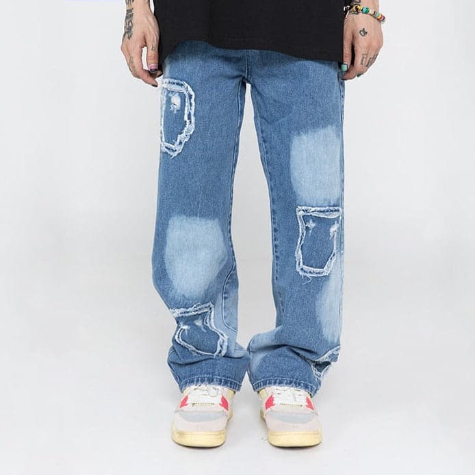 Baggy Patched Ripped Jeans
