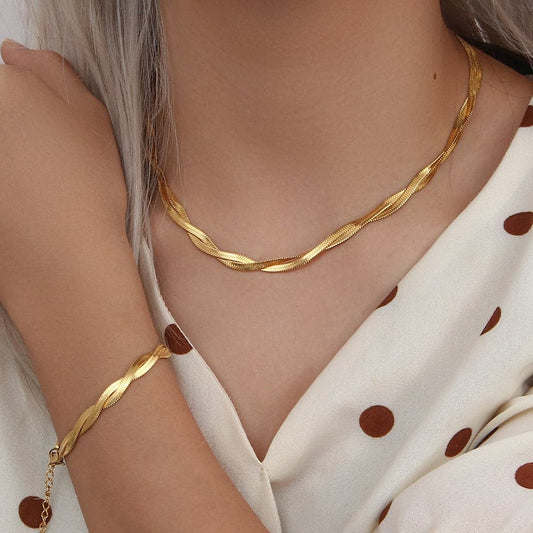 Gold Chain Necklace Bracelets Set