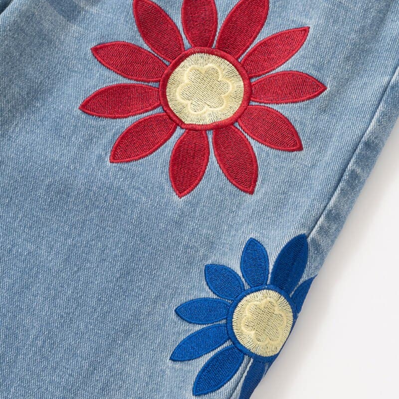 Colorful Embroidered Flowers Jeans