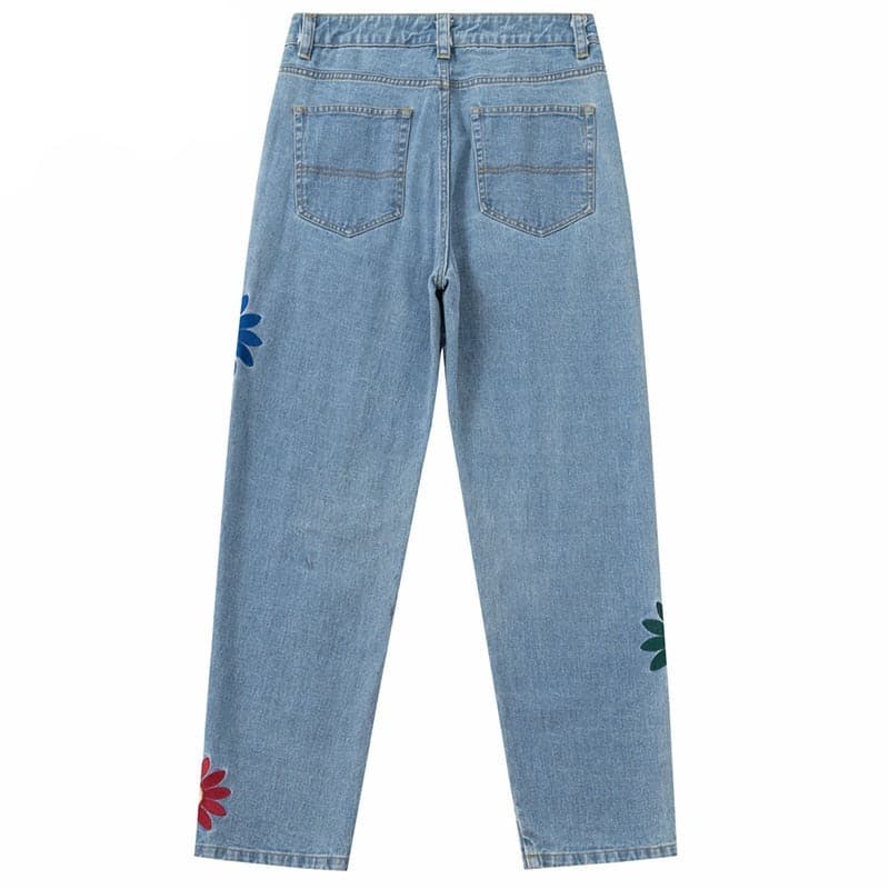 Colorful Embroidered Flowers Jeans