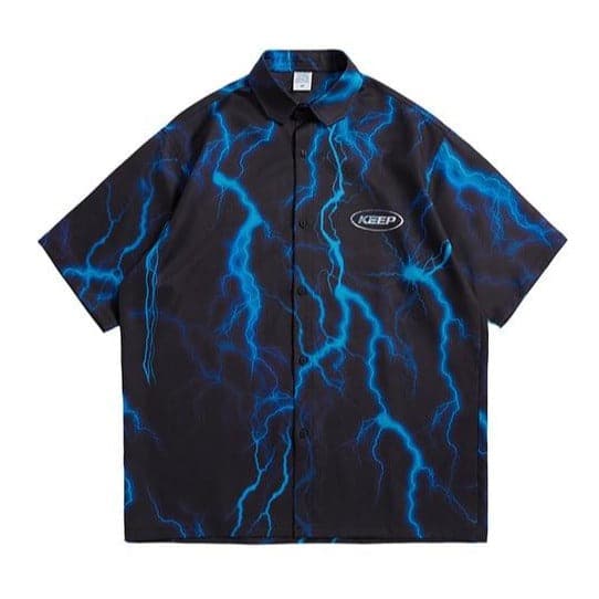 Blue Lightning Button Up