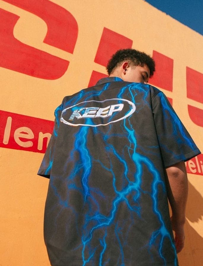 Blue Lightning Button Up