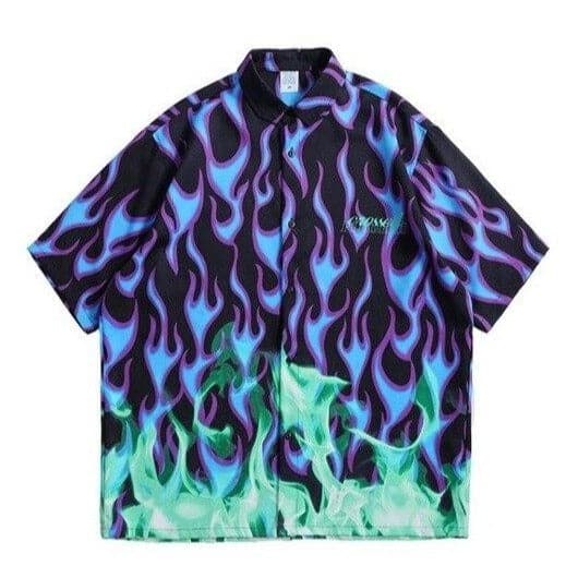 Blue Flames Button Up