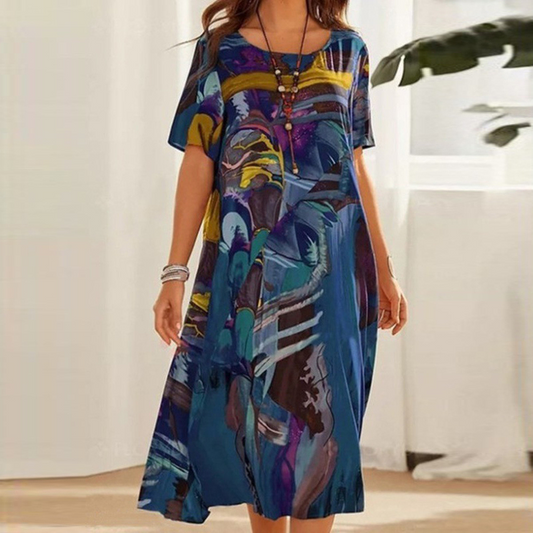 Dina Elegant Abstract Harmony Midi Dress