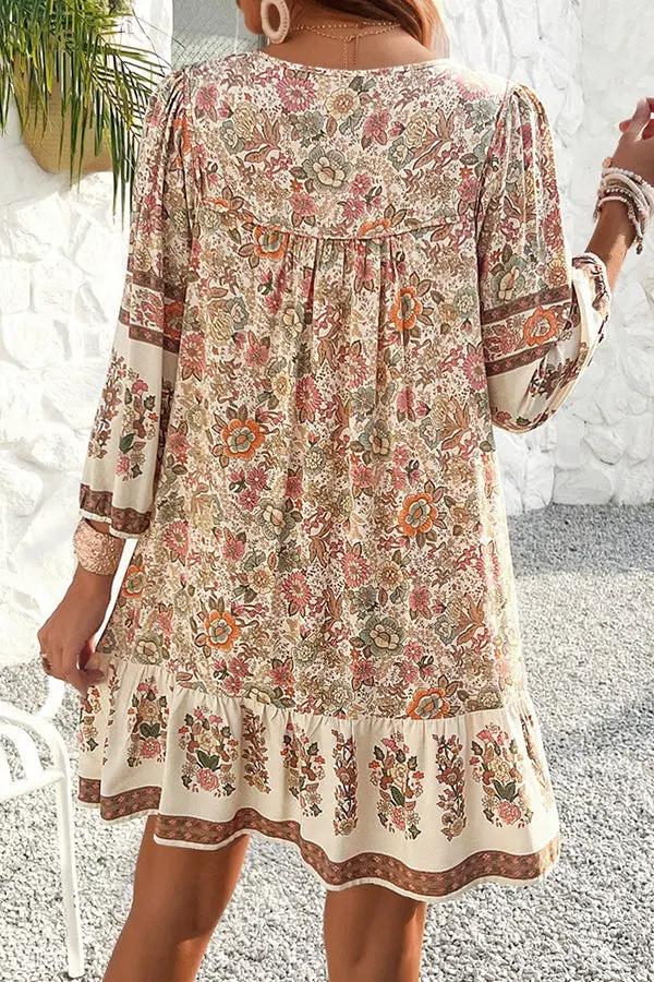 Bohemia Print  V Neck Casual Dress - TARHUS