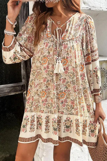 Bohemia Print  V Neck Casual Dress - TARHUS