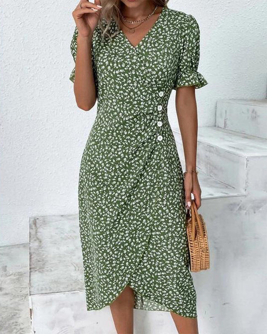 Khalee | Vestido Midi Envoltura de Manga Corta para Mujeres