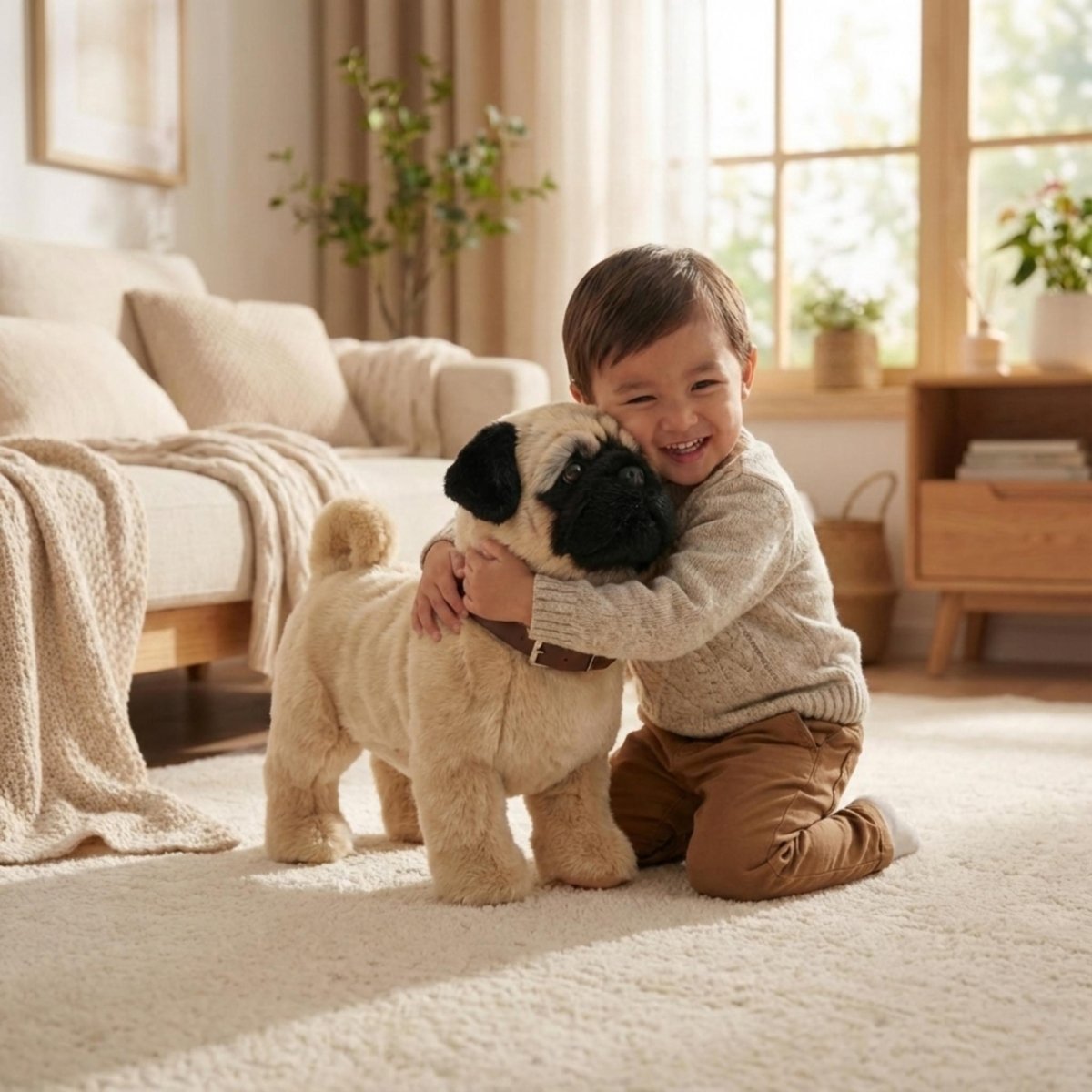 Realistischer interaktiver Roboter-Mops – Laufendes und bellendes elektronisches Welpenspielzeug für Kinder