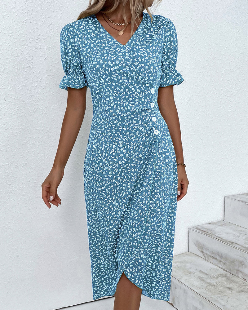 Khalee | Vestido Midi Envoltura de Manga Corta para Mujeres