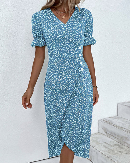 Khalee | Vestido Midi Envoltura de Manga Corta para Mujeres