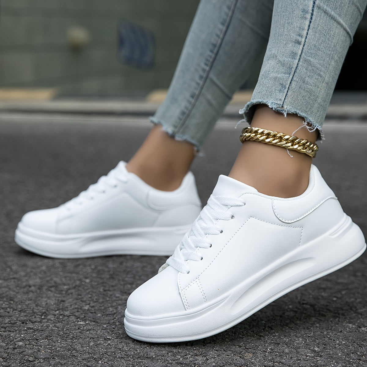 Women's Leather Platform Sneakers Casual Fashion Walking Shoes