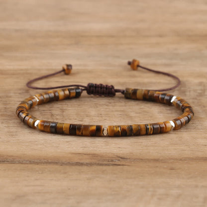 Tigerauge Armband, braun, verstellbar, handgefertigt, Naturstein, Schmuck für Herren und Damen.