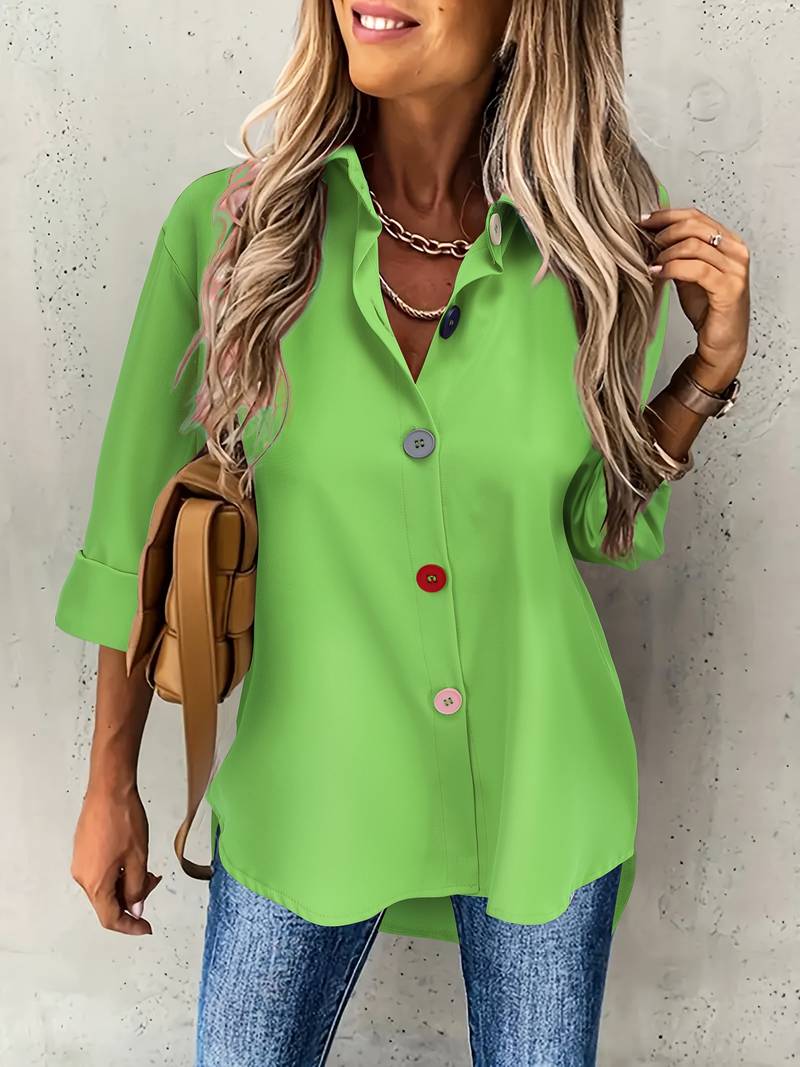 Lasangi - Camicia Casual a Maniche Lunghe Con Bottoni Multipli