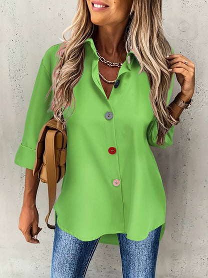Lasangi - Camicia Casual a Maniche Lunghe Con Bottoni Multipli