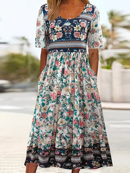 Lisan – Kleid mit Vintage-Blumenmuster und Tasche