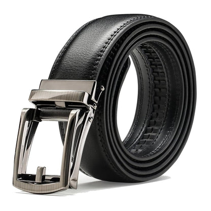 Cintura a cricchetto in pelle da uomo con chiusura a scatto – Stile casual e formale regolabile