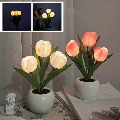Tulpen-LED-Tischlampe im Keramiktopf – Warmes Dekorlicht