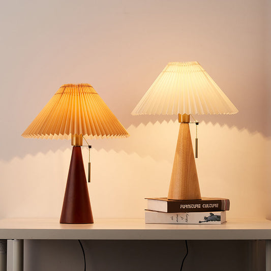 Eronix - Japanische Minimalistische Vintage Tischlampe mit Holz Stoff und LED