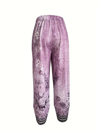 Thimasha - Vintage Floral Capri Pant With Elastic Waist