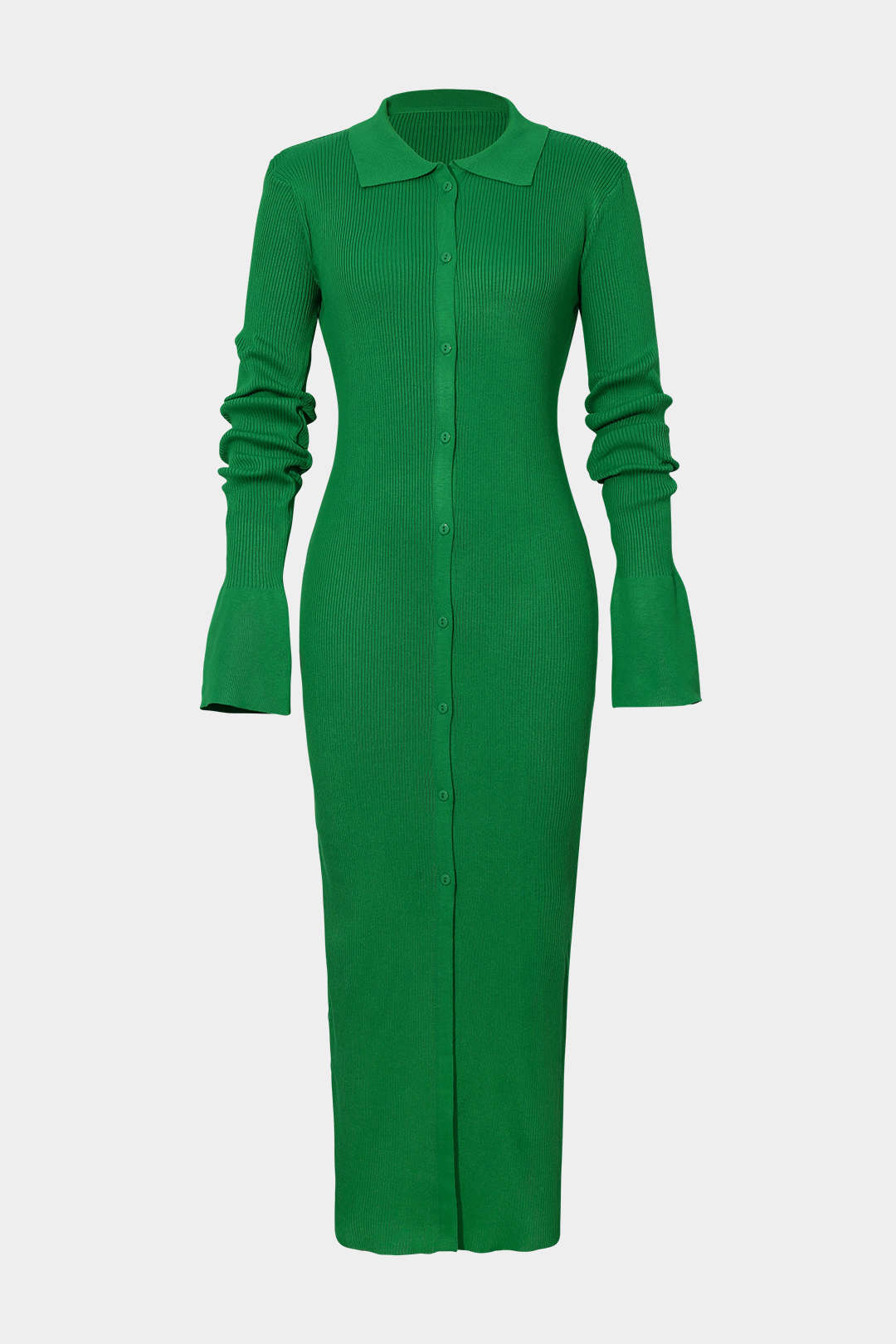 Shell Sleeve Ribbed Buttons Down Maxi Dress Mesh