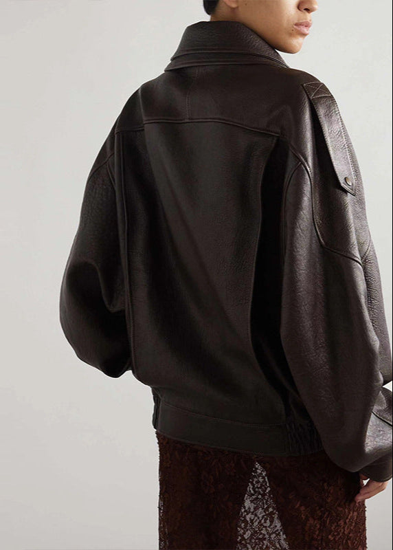 Sarah | Women belted oversized Leather Bomber jacket