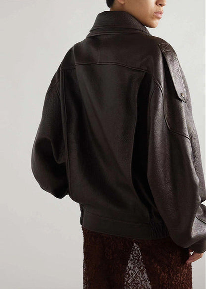 Sarah | Women belted oversized Leather Bomber jacket