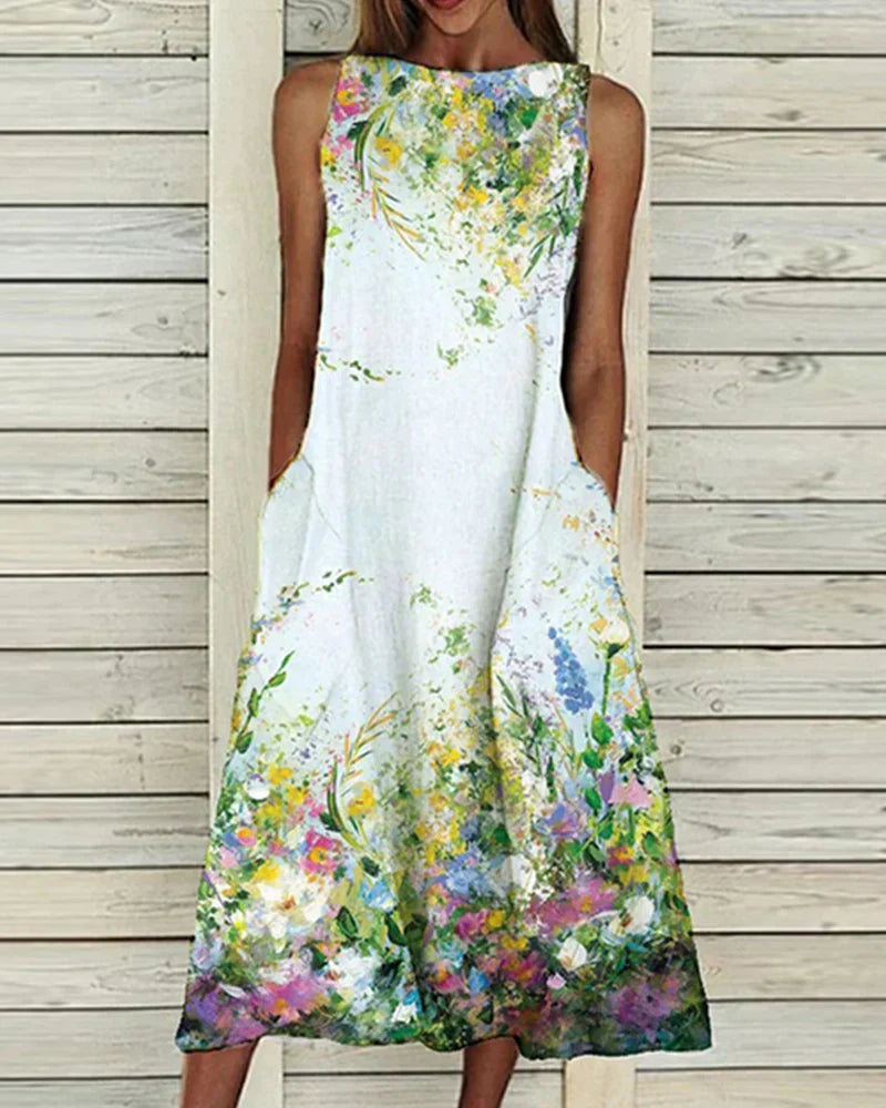 Élise – Robe midi d’été à motif floral femme