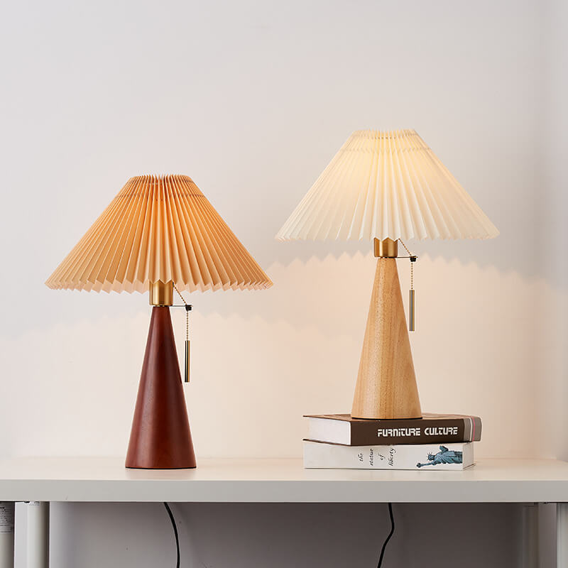 Eronix - Japanische Minimalistische Vintage Tischlampe mit Holz Stoff und LED