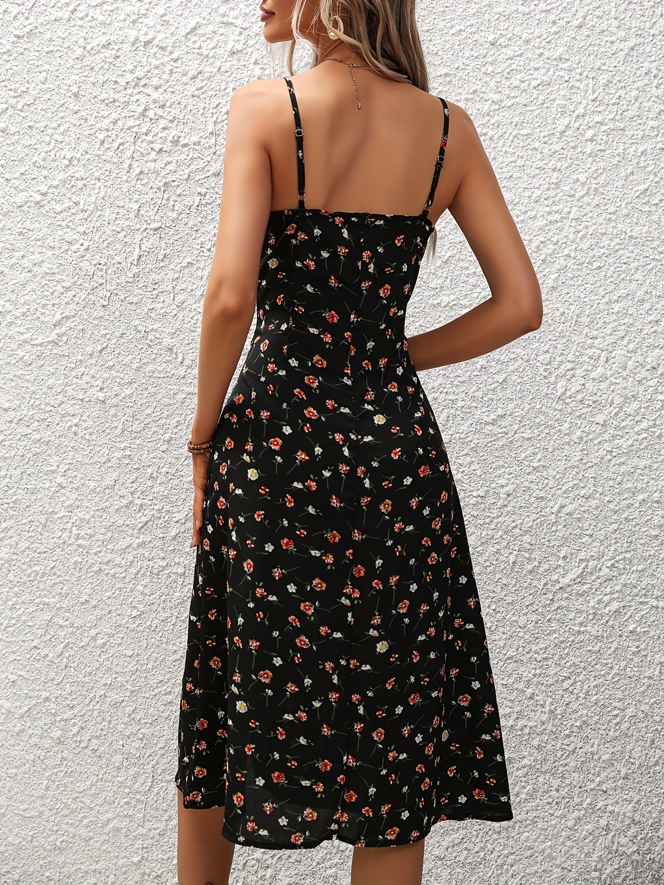 Robe Midi à Pois avec Fente Femme – Robe d’Été Élégante Sans Manches