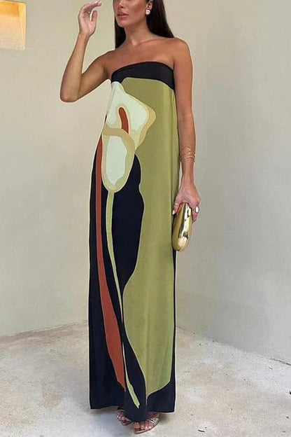 Olva - Strapless Printed Maxi Tube Dress