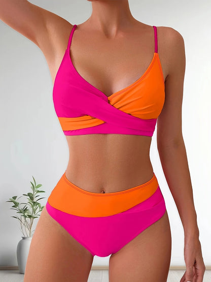 Comfortabele Patchwork Bikini Set voor Dames met Stretch Pasvorm