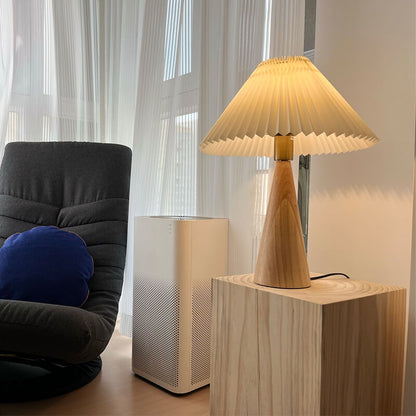 Eronix - Japanische Minimalistische Vintage Tischlampe mit Holz Stoff und LED