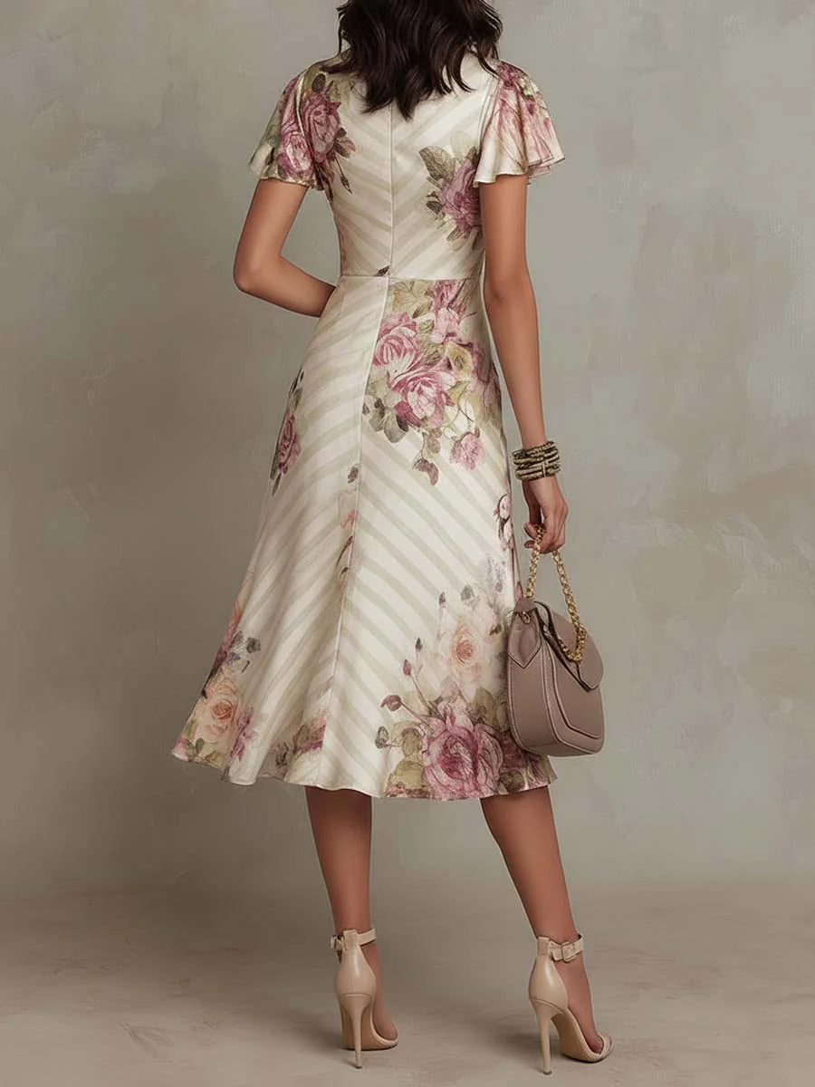 Daxirae™ - Robe Femme Midi Drapée Florale Élégante Pour Sorties Chic
