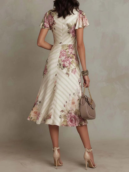 Daxirae™ - Robe Femme Midi Drapée Florale Élégante Pour Sorties Chic