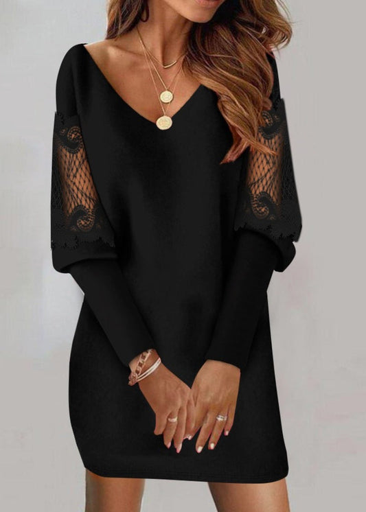 Elegant Mini Dress for Women with Lace Sleeves
