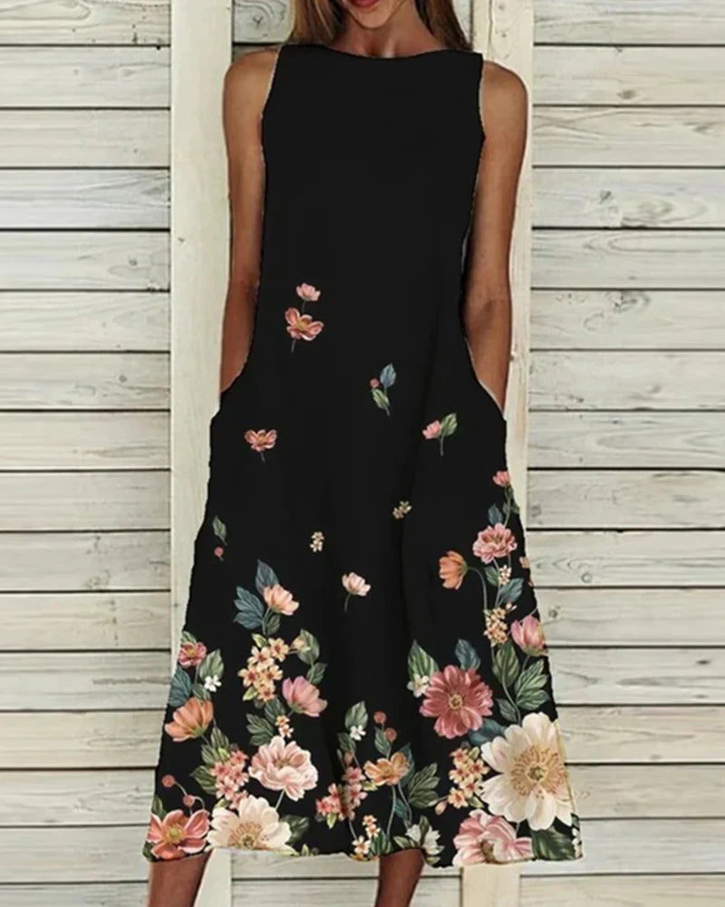 Élise – Robe midi d’été à motif floral femme