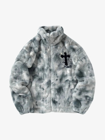 Heavy-Duty Faux Lambswool Tie-Dye Urban Jacket