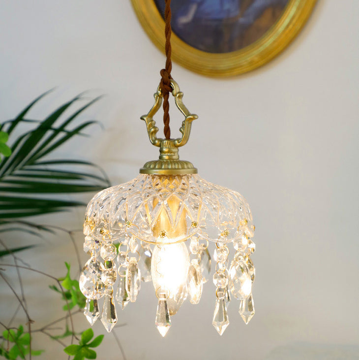 Kristallen Hanglamp Koper E14 Vintage Bloem K9 Kristal Glas Slaapkamer Hal Entree Romantisch Pendellamp Antiek | Restfield