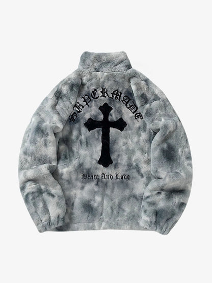 Heavy-Duty Faux Lambswool Tie-Dye Urban Jacket