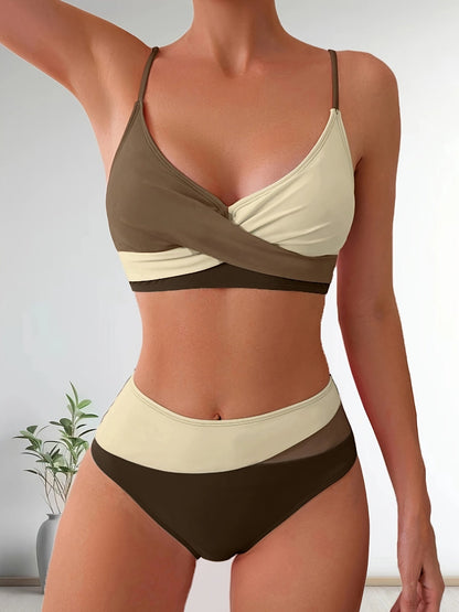 Comfortabele Patchwork Bikini Set voor Dames met Stretch Pasvorm