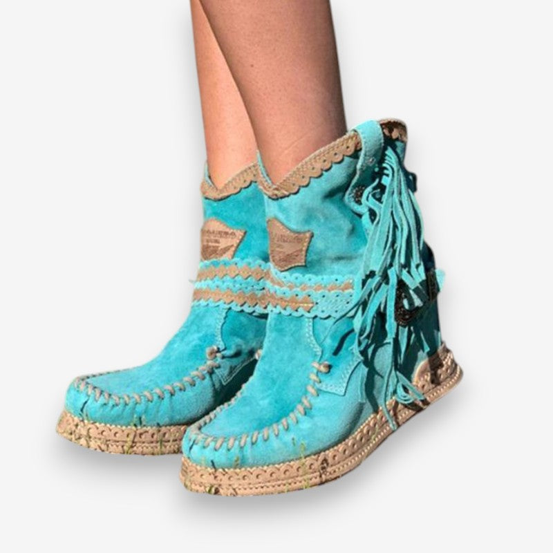 Bottines femme à franges avec laçage et boucle